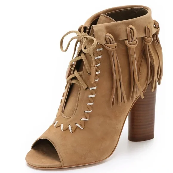 Cynthia Vincent Nailed Fringe Open Toed Booties - SZ 9.5 - New W/O Box - Picture 2 of 14